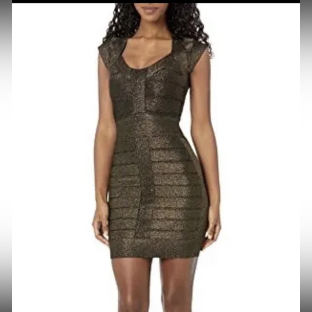 French Connection Danni Crepe Cap Sleeve Metallic Bodycon Dress Size 6